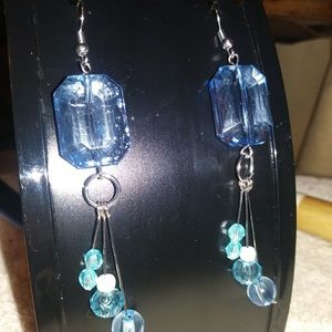 Blue beaded dangle earrings handmade
